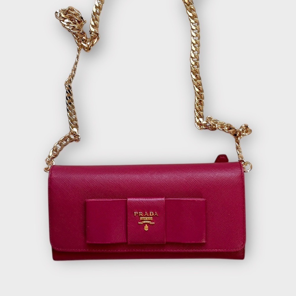 Prada Fuchsia Saffiano Leather Bow Continental Wallet - Picture 14 of 16